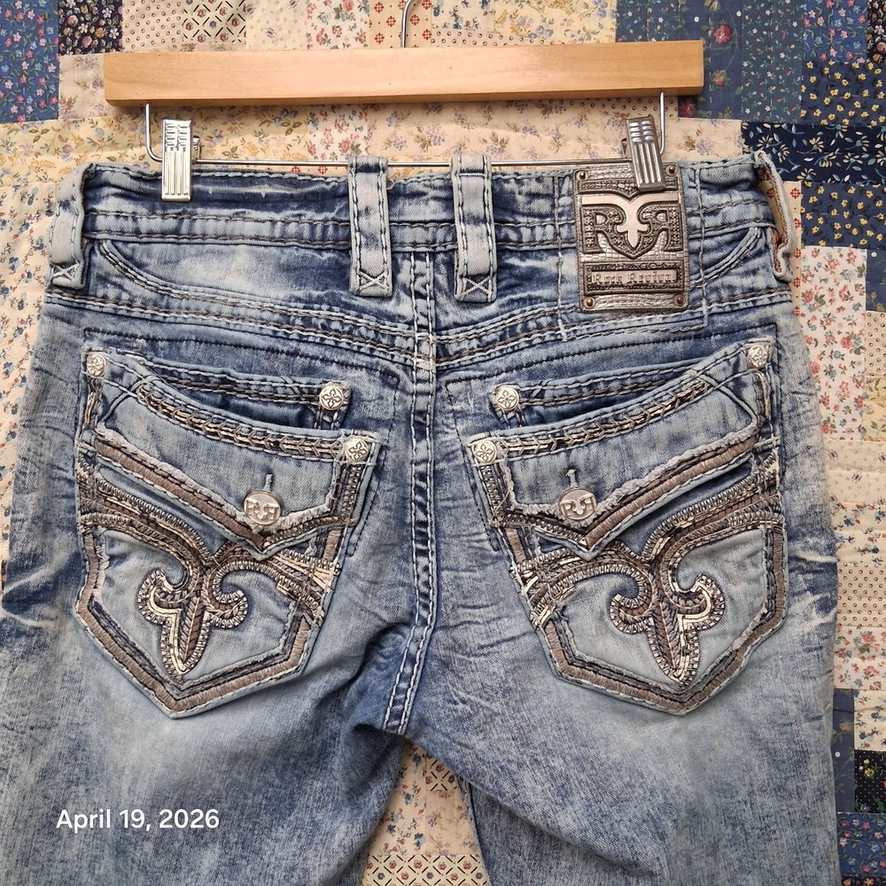 Rock Revival Meyrick Straight Mens Jeans Size 32 x 30 Heavy Embroidered
